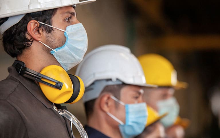 workers with masks for COVID-19