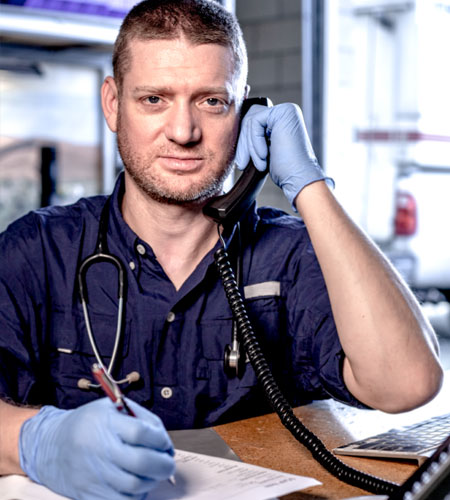 medical person on phone